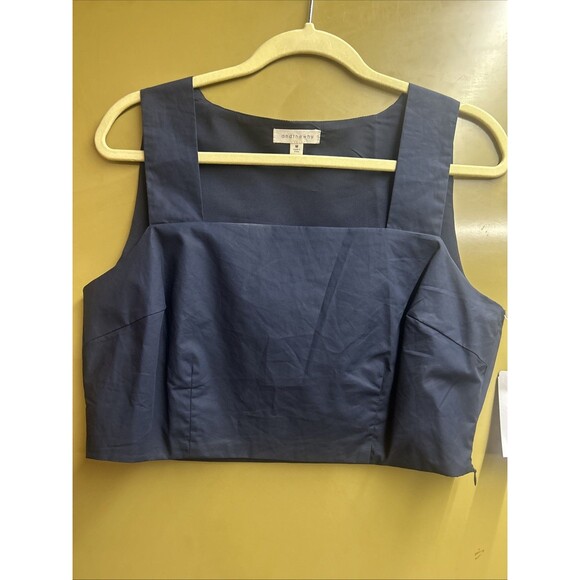 NWT Women Sleeveless Smocked Back Side Zip Square Neck Crop Top Size M Navy - Picture 4 of 7